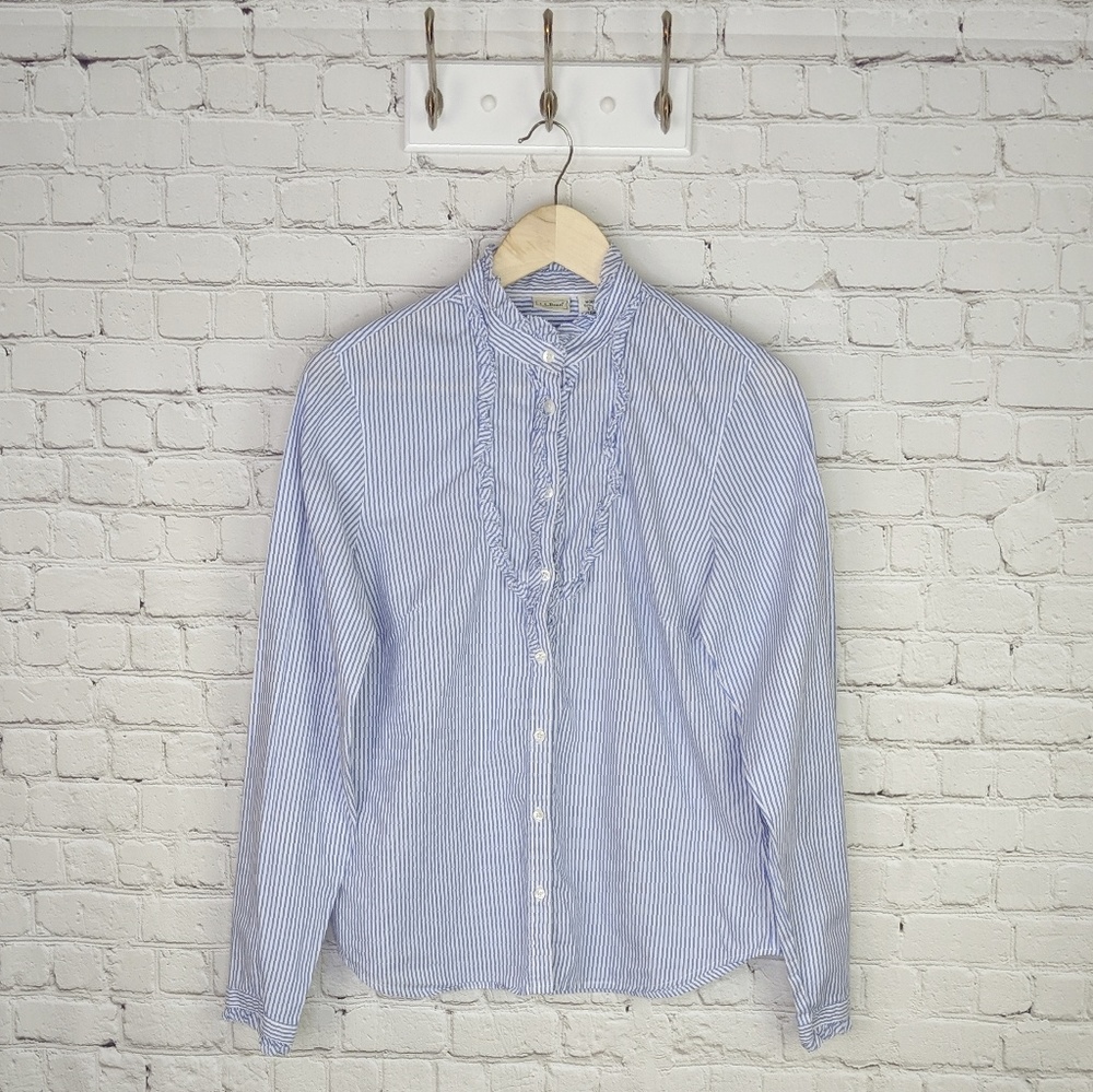 L.L. Bean striped button down blouse